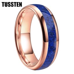 TUSSTEN 4/6/8MM Dome Edges Mens Womens Fashion Engagement Wedding Band Lapis Lazuli Inlay Tungsten Carbide Rings