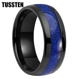 TUSSTEN 4/6/8MM Dome Edges Mens Womens Fashion Engagement Wedding Band Lapis Lazuli Inlay Tungsten Carbide Rings