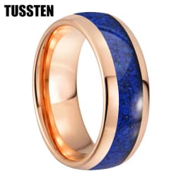 TUSSTEN 4/6/8MM Dome Edges Mens Womens Fashion Engagement Wedding Band Lapis Lazuli Inlay Tungsten Carbide Rings