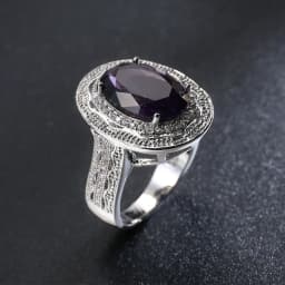 Classic Silver Female Girl Big AAA Purple Crystal CZ Stone Ring Wedding 925 Sterling Silver Rings Promise Engagement Ring