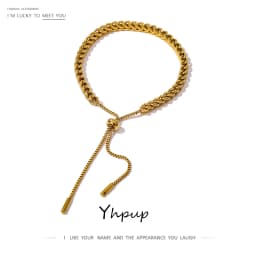 Yhpup Minimalist Chain Stainless Steel Bracelet Statement 18K Gold Color PVD Plated Metal Trendy Jewelry Waterproof