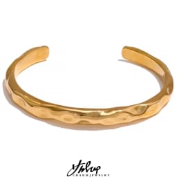 Yhpup Minimalist Gold Color Tarnish Free Fashion Stainless Steel Bangle Bracelet Metal Texture Simple Open Charm Wrist Jewelry