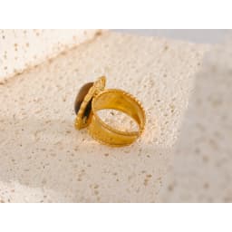 Yhpup Stainless Steel Wide Chunky Ring Inlaid Tiger Natural Stone Jewelry Trend Europe Bijoux Vintage Stylish Statement
