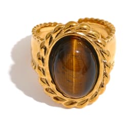 Yhpup Stainless Steel Wide Chunky Ring Inlaid Tiger Natural Stone Jewelry Trend Europe Bijoux Vintage Stylish Statement