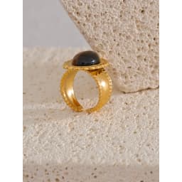 Yhpup Stainless Steel Wide Chunky Ring Inlaid Tiger Natural Stone Jewelry Trend Europe Bijoux Vintage Stylish Statement