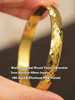 Yhpup 60mm 316l Stainless Steel Round Texture Bracelet Bangle Gold Silver Color Metal Waterproof Wrist Jewelry Bijoux Gift