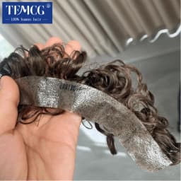 Curly Hair Realistic Front Hairline 100% Natural Human Hair Toupee For Men V Style Front man wig WithThin Skin PU Base Man Wig