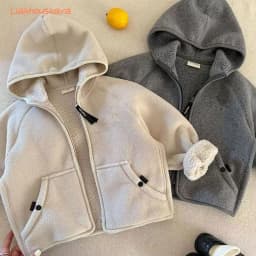 Boys Girls Warm One Piece Fleece Hooded Coat 2026 Trendy Velvet Liner Kids Hoodie Sweatshirt For 2-12Y Daily Casual Outerwear