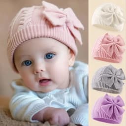 0-2Y Baby Knit Hat with Large Bow Soft Stretchy Winter Hat for Girls & Boys Lightweight Warm Beanie for Christmas, Thanksgiving