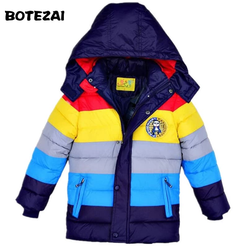Infant Fashion Jackets Boys Stripe Winter Down Coat 2025 Baby Wear Kids Warm Outerwear Hooded For 2-7 Yrs Children Clothes