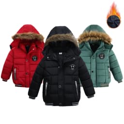 New Keep Warm Baby Coat Autumn Winter Boys Jacket Hooded Zipper Fashion Fur Collar Boys Outerwear 2 3 4 5 6 Years Kids Clothes