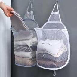 Foldable Storage Laundry Basket Organizer Dirty Clothes Mesh Bag Household Wall-mounted Bathroom Clothes Hanging Baskets Bucket