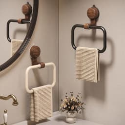 Vintage Walnut Wood Towel Ring with Suction Cup Mount, No-Drill Wall-Mounted Bathroom Towel Holder, Stainless Steel Frame