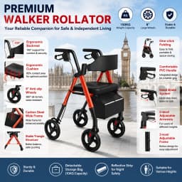 MaiDeSiTe Elderly Walker Foldable with Seat Durable Steel Frame 8-Inch Large Wheels for Mobility Aid