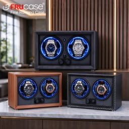 FRUCASE Wooden Watch Winder for Automatic Watches 2 Rolex Box Jewelry Display Collector Storage with Light