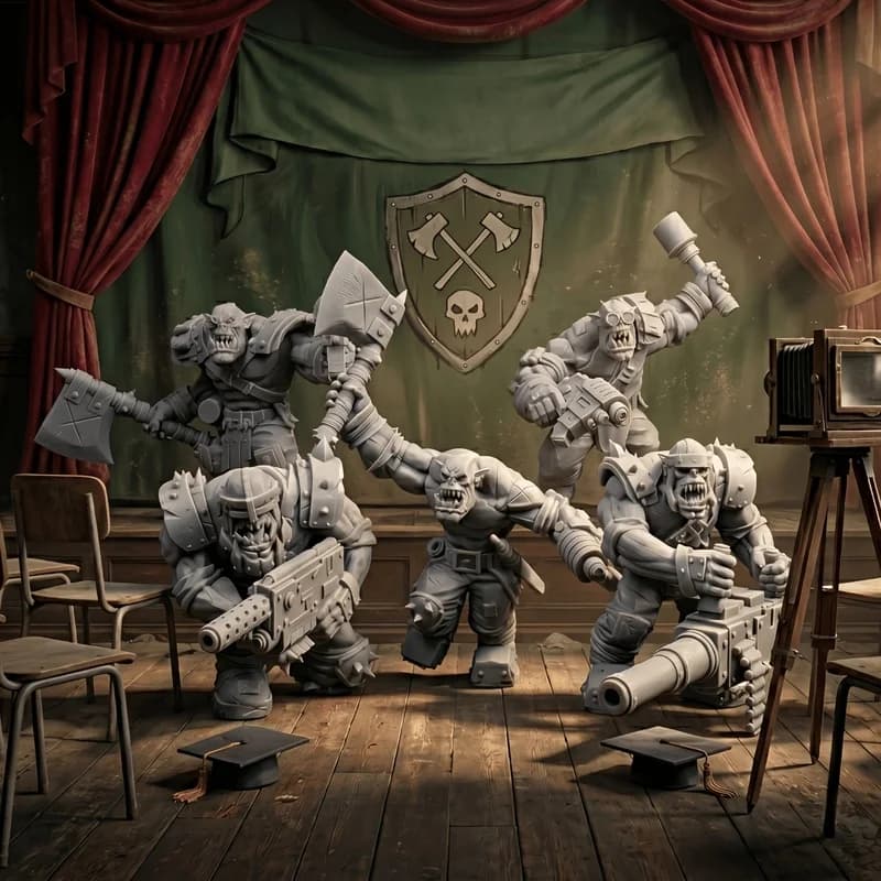 Fantasy Orc Warrior Miniature Set, Unpainted 3D Printed Models for Tabletop RPG and Collecting