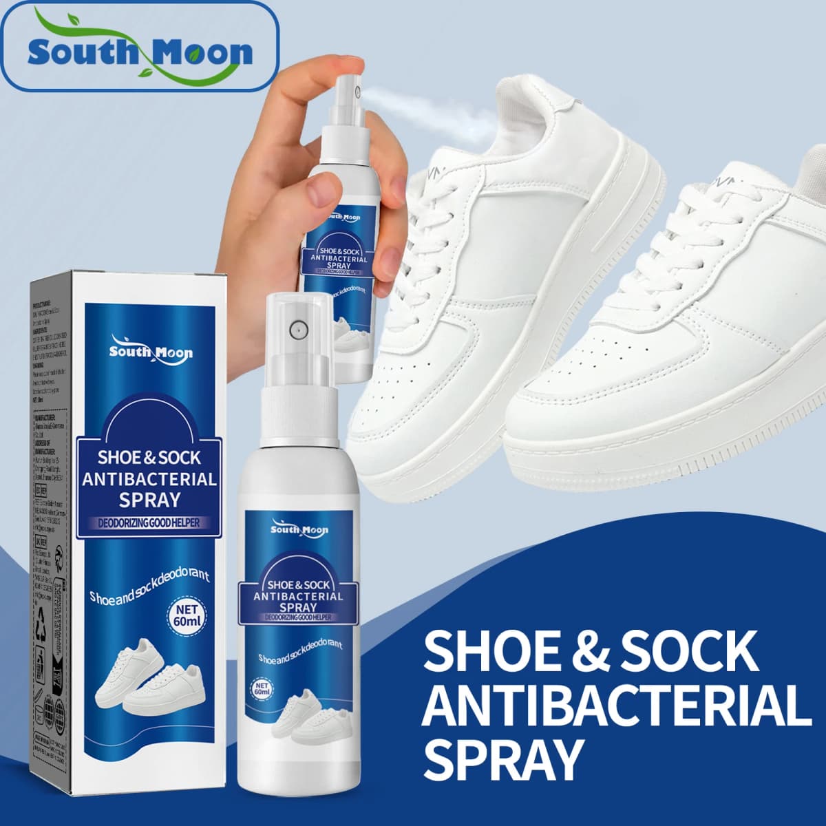 Shoe & Sock Antibacterial Deodorant Spray 60ml Eliminate Foot Odor Anti-Fungal Fresh Smell Keep Feet Dry Shoe Cabinet Deodorizer