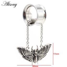 2PCS Stainless Steel Cat Butterfly Chain Skull Heart Ear Plugs Tunnels Expander Stretcher Gauges Earrings Piercing Body Jewelry
