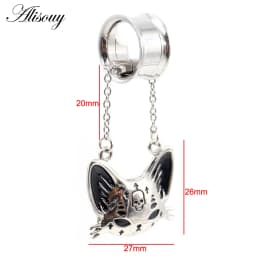 2PCS Stainless Steel Cat Butterfly Chain Skull Heart Ear Plugs Tunnels Expander Stretcher Gauges Earrings Piercing Body Jewelry