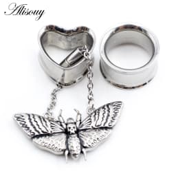 2PCS Stainless Steel Cat Butterfly Chain Skull Heart Ear Plugs Tunnels Expander Stretcher Gauges Earrings Piercing Body Jewelry
