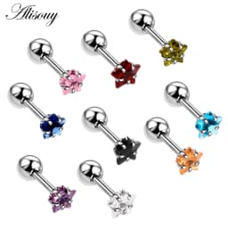Alisouy 2pcs Star Prong Set Zircon Ear Cartilage Piercing Tragus Helix Studs Piercing Body Jewelry 16g Stianless Steel Earrings