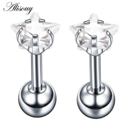 Alisouy 2pcs Star Prong Set Zircon Ear Cartilage Piercing Tragus Helix Studs Piercing Body Jewelry 16g Stianless Steel Earrings