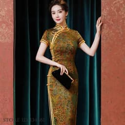 Traditional Mandarin Collar Cheongsam Vintage Classic Lady Long Qipao Sexy Slim Split Chinese Dress Qipao Print Flower Vestidos