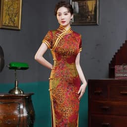 Traditional Mandarin Collar Cheongsam Vintage Classic Lady Long Qipao Sexy Slim Split Chinese Dress Qipao Print Flower Vestidos