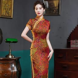 Traditional Mandarin Collar Cheongsam Vintage Classic Lady Long Qipao Sexy Slim Split Chinese Dress Qipao Print Flower Vestidos