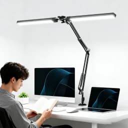 Double Head Led Desk Lamp, Eye-Caring Desk Light with Clamp, Adjustable Flexible Goose-NeckTask Lamp for Home Office Study