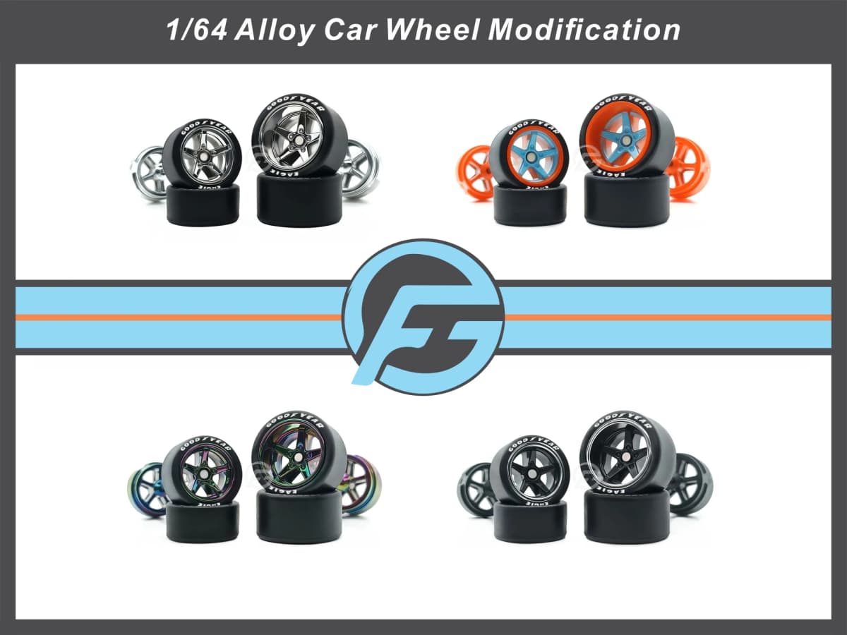 FANSGUY Adult Model Wheels 1Set 1/64 Alloy Car Staggered Front Small Rear Large Wheel 11.2mm+13mm BMS-F/FP Serie