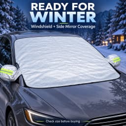 Car Windshield Cover for Snow and Ice with Side Mirror Covers, Silver Winter Frost Protector, 57.09 X 43.31 Inches, Front Windshield Coverage for Outdoor Parking at Home, at Work or in Driveways