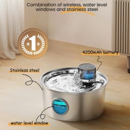108 oz/3.2L Stainless Steel Cordless 5V Cat Dog Pet Drink Water Fountain Rechargeable Automatic Water Feeder Motion Sensor Bowl