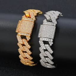 ESKEEM 14mm Bling Iced Out Cuban Zirconia Cuban Miami Prong Link For Women Men Hip Hop Street Bracelets Jewelry Wholesale