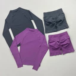 HISTELLO 2 Piece Gym Set Women Sports Long Sleeve Top and Shorts Sets Lightweight Fitness Clothes Pilates Yoga Sportswear Outfit