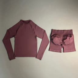HISTELLO 2 Piece Gym Set Women Sports Long Sleeve Top and Shorts Sets Lightweight Fitness Clothes Pilates Yoga Sportswear Outfit