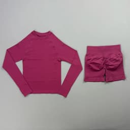 HISTELLO 2 Piece Gym Set Women Sports Long Sleeve Top and Shorts Sets Lightweight Fitness Clothes Pilates Yoga Sportswear Outfit