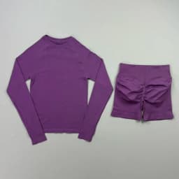 HISTELLO 2 Piece Gym Set Women Sports Long Sleeve Top and Shorts Sets Lightweight Fitness Clothes Pilates Yoga Sportswear Outfit