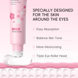 LAIKOU 15ml Sakura Roller Eye Serum Hyaluronic Acid Moisturizing Fade Dark Circles Eye Bags Fine Lines Massage Eye Care