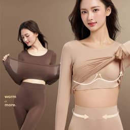 FINETOO Thermal Underwear Set Built‑in Bra Pads Seamless Thin Warm Long High Elasticity Ladies Winter Thermal Suit No Wear Bra