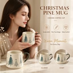 Christmas Tree Ceramic Mug Pine Pattern Coffee Milk Drinking Cup For Home Office Breakfast Daily Beverage Table Party Use