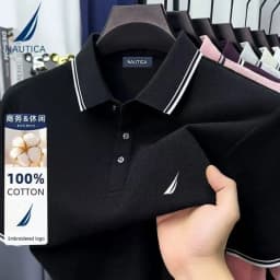 Nautica Embroidered Men's Casual Business Polo Shirt, Pure Cotton Summer Top, Short-Sleeved T-Shirt, Men's Brand Clothing