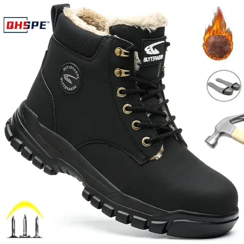 2025Fashion Winter Warm Men's Work Safety Boots Waterproof Sturdy Steel Toe Shoes Sports Shoes Safety Protection Cold Prevention
