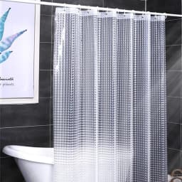 Shower Curtain Water Resistant Mildew Proof Plaid Bathroom Curtains Solid Various Color Transparent Peva Fabric for Toilet 240cm