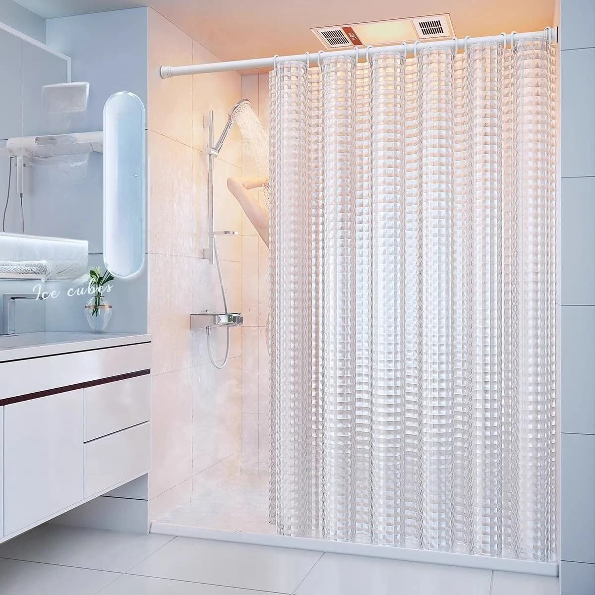 Shower Curtain Water Resistant Mildew Proof Plaid Bathroom Curtains Solid Various Color Transparent Peva Fabric for Toilet 240cm