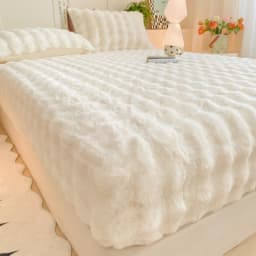 Winter Luxury Warm Faux Fur Fitted Sheet Solid Color Fluffy Soft Long Plush Bed Sheet Set Queen King Thick Padded Mattress Cover