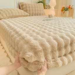 Winter Luxury Warm Faux Fur Fitted Sheet Solid Color Fluffy Soft Long Plush Bed Sheet Set Queen King Thick Padded Mattress Cover