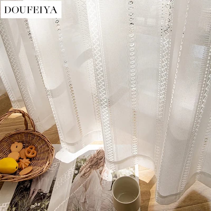 1pc Jacquard Hollow Out White Tulle Window Sher Curtains for Living Room Bedroom Dining Semi Blackout Decor 창문커텐 Rideaux Voi