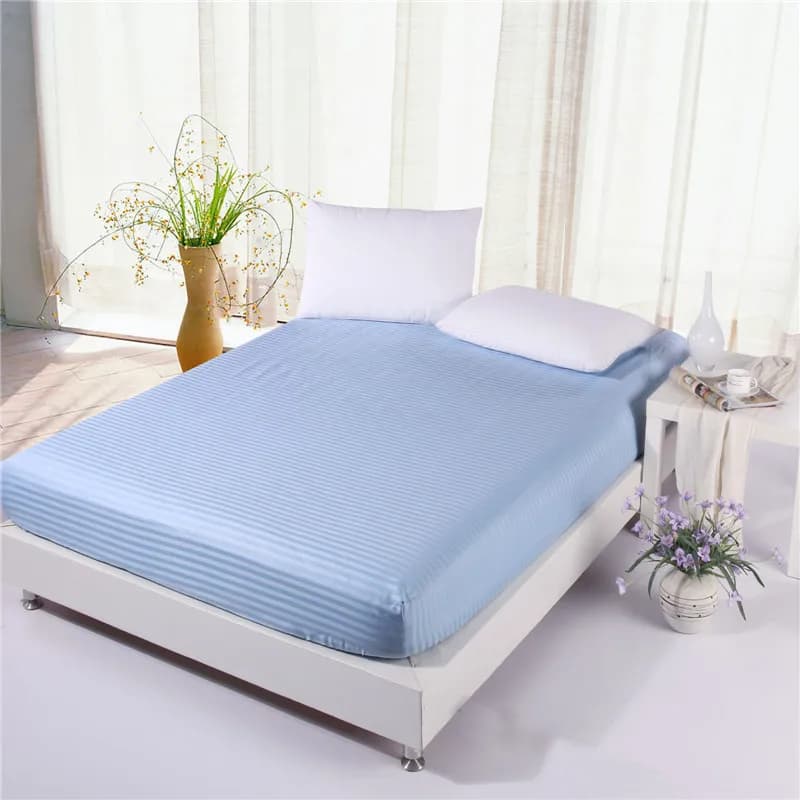 100% Cotton Premium Satin Stripe Encryption Fabric Bed Sheet Four Corners With Elastic160*200cm&200*220cm More Specifications