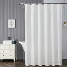 Waterproof Polyester Woven Fabric Shower Curtain White Flocking Shower Curtains for Bathroom Bathtub Bathing Cover with Hooks